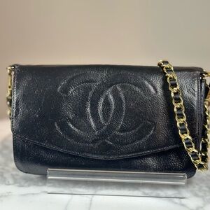 Authentic vintage Chanel black caviar WOC crossbody bag